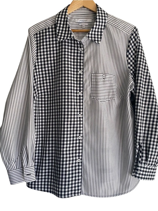 Foxcroft Tops - Foxcroft Black & White Mixed-Pattern Button Down Shirt